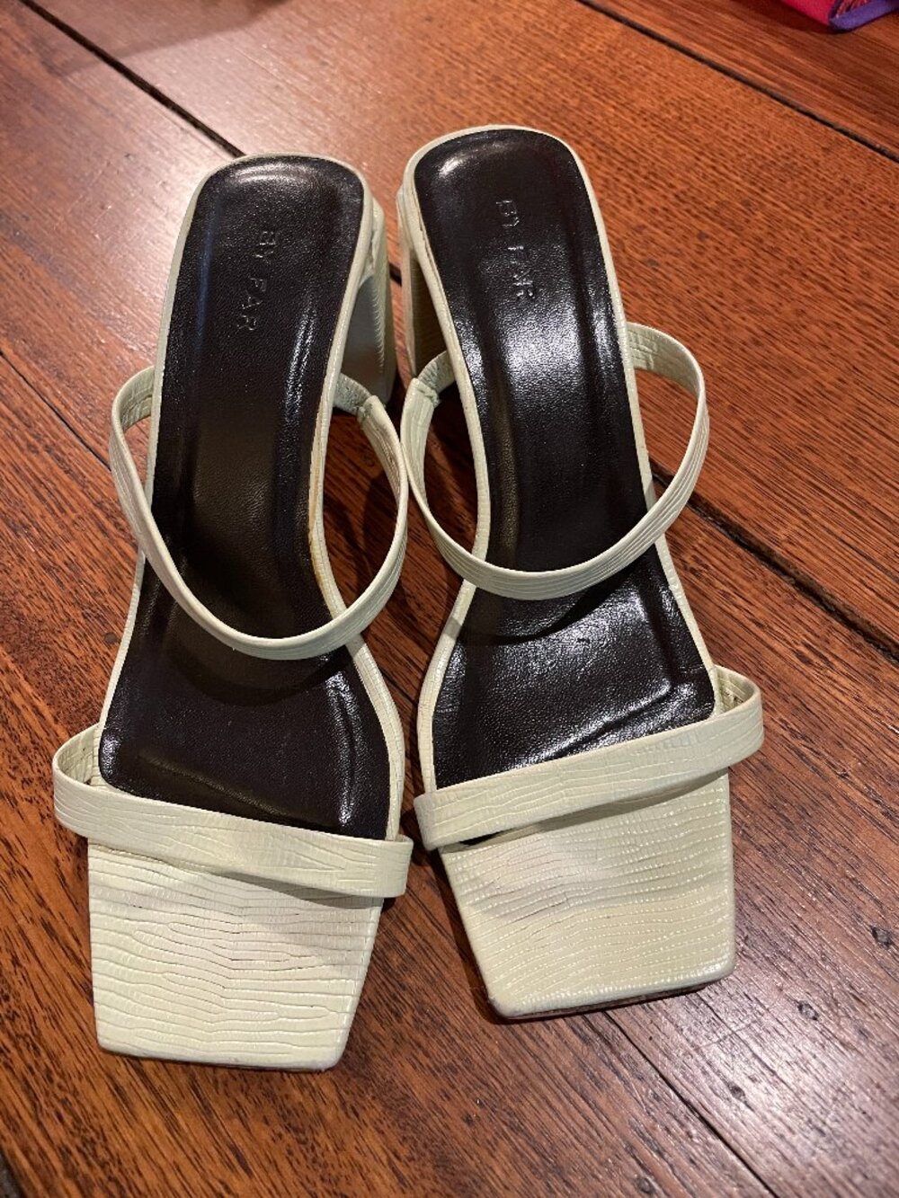 BY FAR Square-Toe Strappy Block Heel Sandals